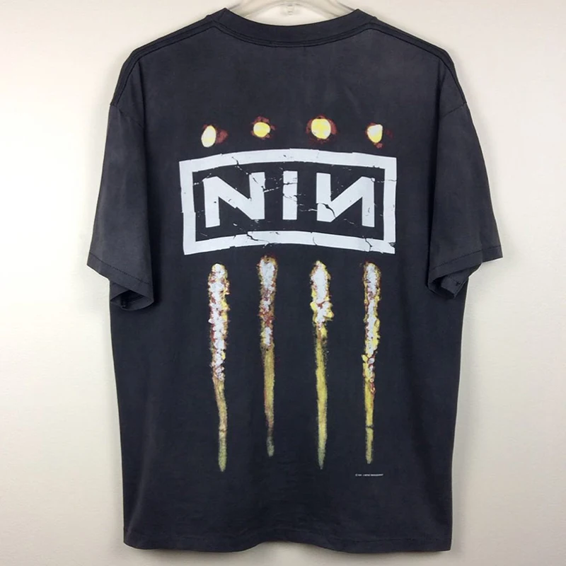 تسعة بوصة الأظافر تسعة بوصة مسمار الجمال المد الهيب هوب الهيب هوب روك لينجويد كسول الرجال والنساء الرياح تي شيرت بأكمام قصيرة