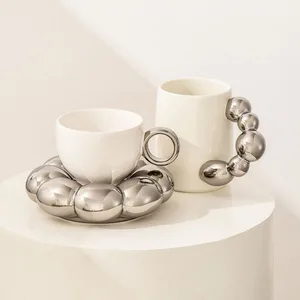 Ahunderjiaz-Nordic Silver Keramic Coffee Tasse, kreative Luxus-Tasse, Getränkeküche, Milchbecher Geschenk, Heimdekoration, 2023 8 Hauptverkäufe Silver Cup - №7