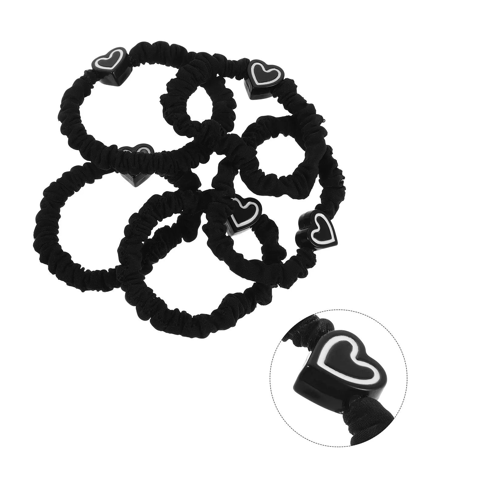 

5Pcs High Elasticity Heart Hair Ties Thick Black Ponytail Holders Hairbands for Women Styling Accessories Daily Use