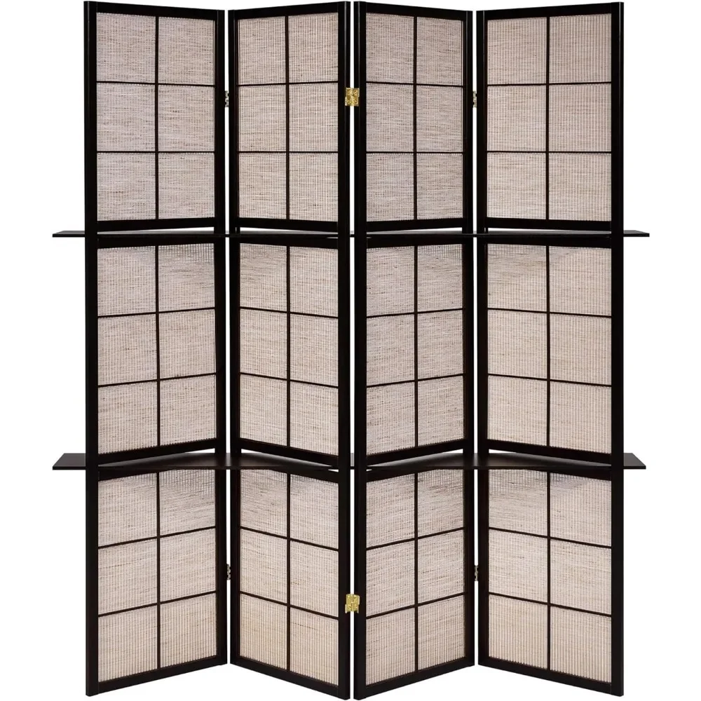 Room Divider 4 Panel Room Dividers with Storage Shelves Partition Room Dividers and Folding Privacy Screens Wall Divider