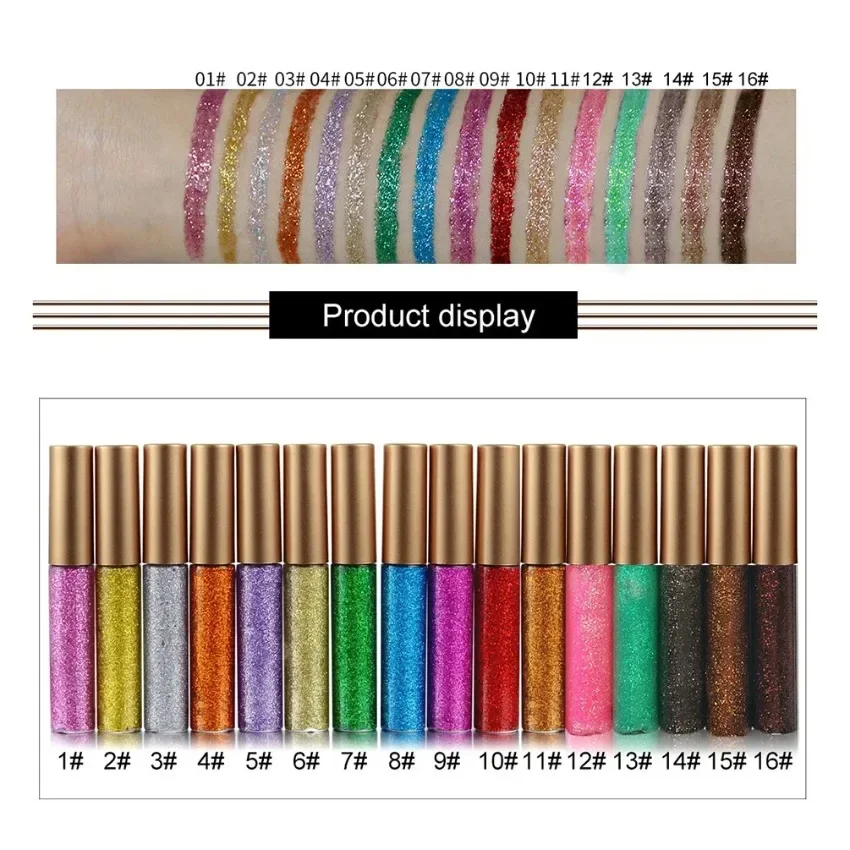 Private Label 16colors Glitter Lliquid Eyeliner Quick Dry Long Lasting Smudge Proof Easy To Colored Eye Beauty Makeup Custom