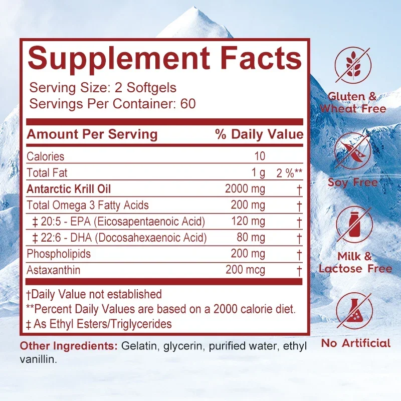 Organic Antarctic Krill Oil Capsules - Nootropic Brain Supplement That Supports Joint and Skin Health