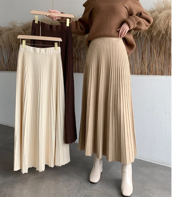 

TIGENA Knitted Long Maxi Skirt Women 2023 Fall Winter Casual Solid Thick Warm A Line High Waist Ankle Length Skirt Female Ladies