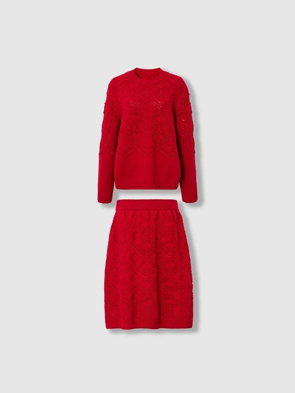 

Костюм женский из 100% шерсти больших размеров на 9 апреля: вязаный комплект с юбкой А-силуэта и топом с высокой талией для полных женщин, весенний, для повседневной носки