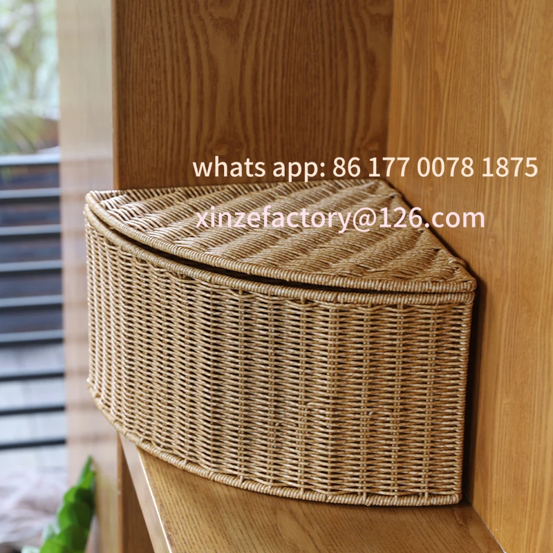 

Customizable Rattan Corner Storage Basket Dust-Proof Fan/Semicircle/Triangle Shape Bin Wall-Mounted Corner Organizer for Home