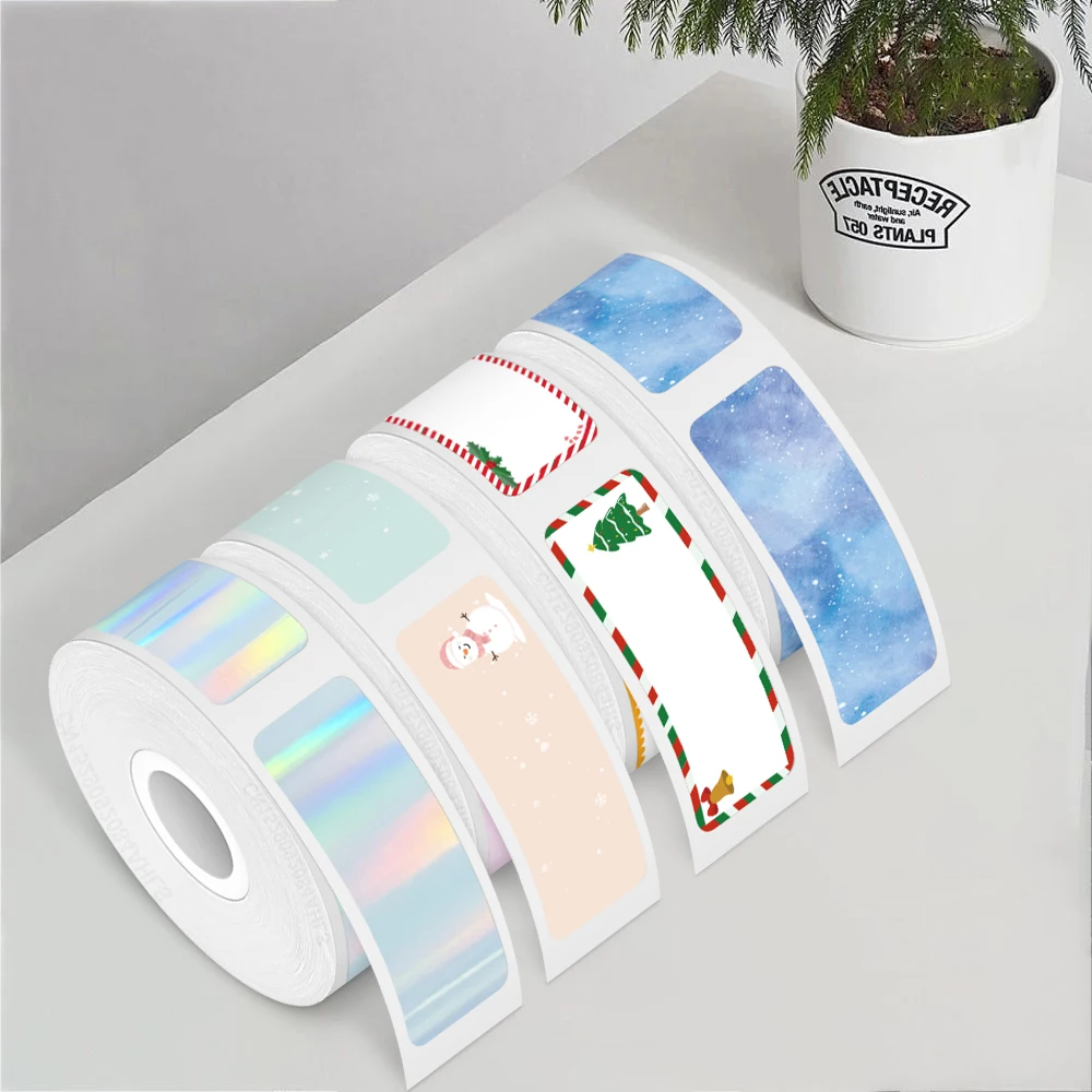 P15 Adhesive Merry Christmas Sticker Snowman Starry Sky Holographic Label Tape for Marklife P15 P12 P11 Thermal Label Printer