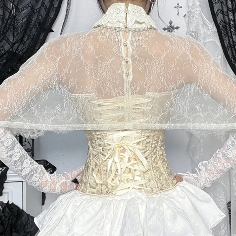 المرأة اليابانية Rojita نمط الحلو Y2k Blusas هالوين الزي الدانتيل بلوزة مثير شفافة شال الشيفون رقيقة Kawaii قميص #2