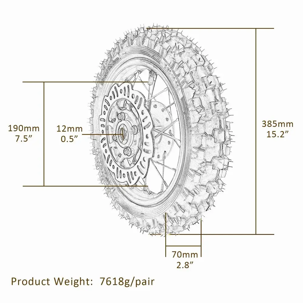 TDPRO 12mm 3.00-10 & 2.50-10 1pcs Front or 1pcs Rear Tire Tube Wheel Disc for CRF50 XR Dirt Bike