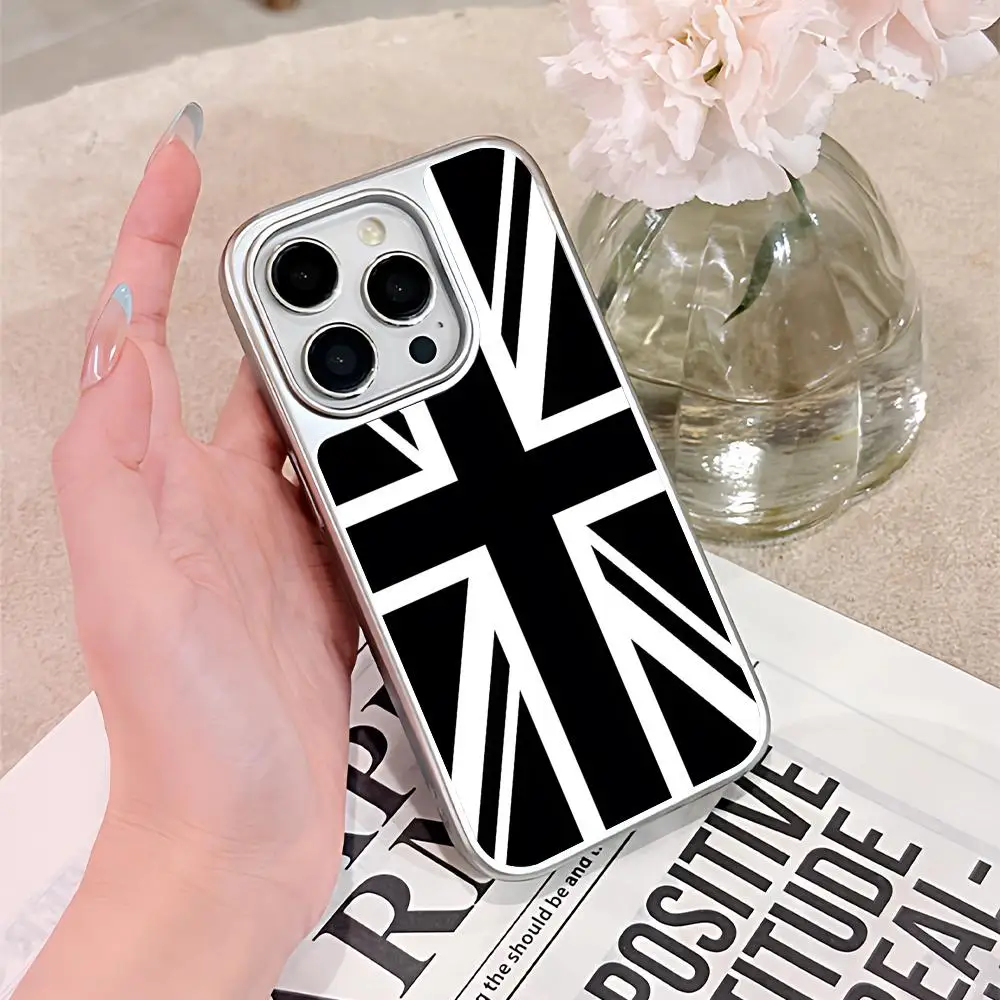 

Чехол для телефона с британским флагом (Великобритания) для iPhone 17 16 15 14 13 12 11 Air Pro Max Plus, с серебряным покрытием, цветной
