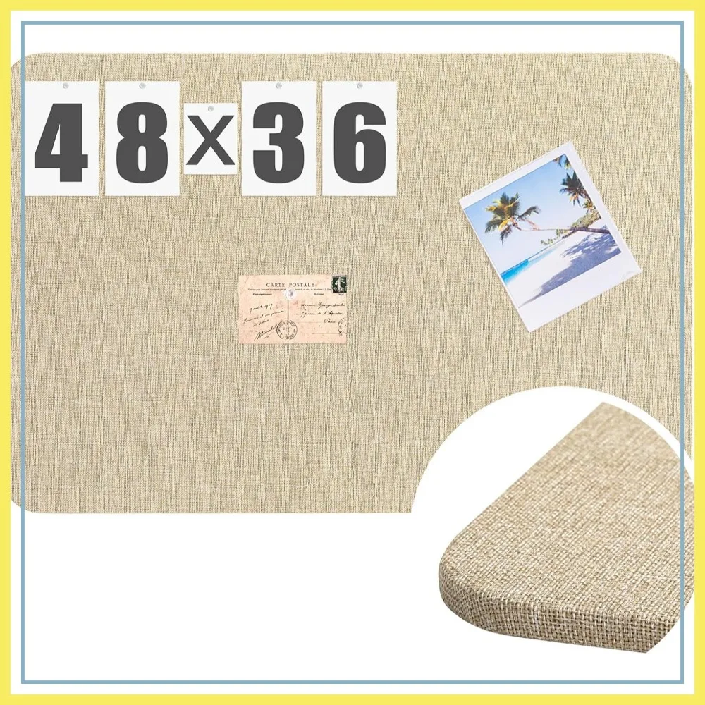 

48'' x 36'' Linen Bulletin Board, Frameless Pinboard for Wall, Office Home Kitchen, Easy Install, Brown