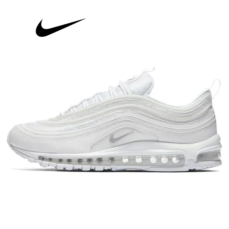 Tênis Nike-Air Max 97 para homens e mulheres, unissexo, prateado, branco, vintage, clássico, resistente ao desgaste