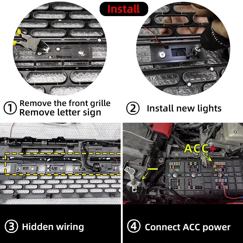 Car Front Bumper Modification For Ford Bronco 2021 2022 2/4 Door Through Light Decorative Light Strip Car Accessories