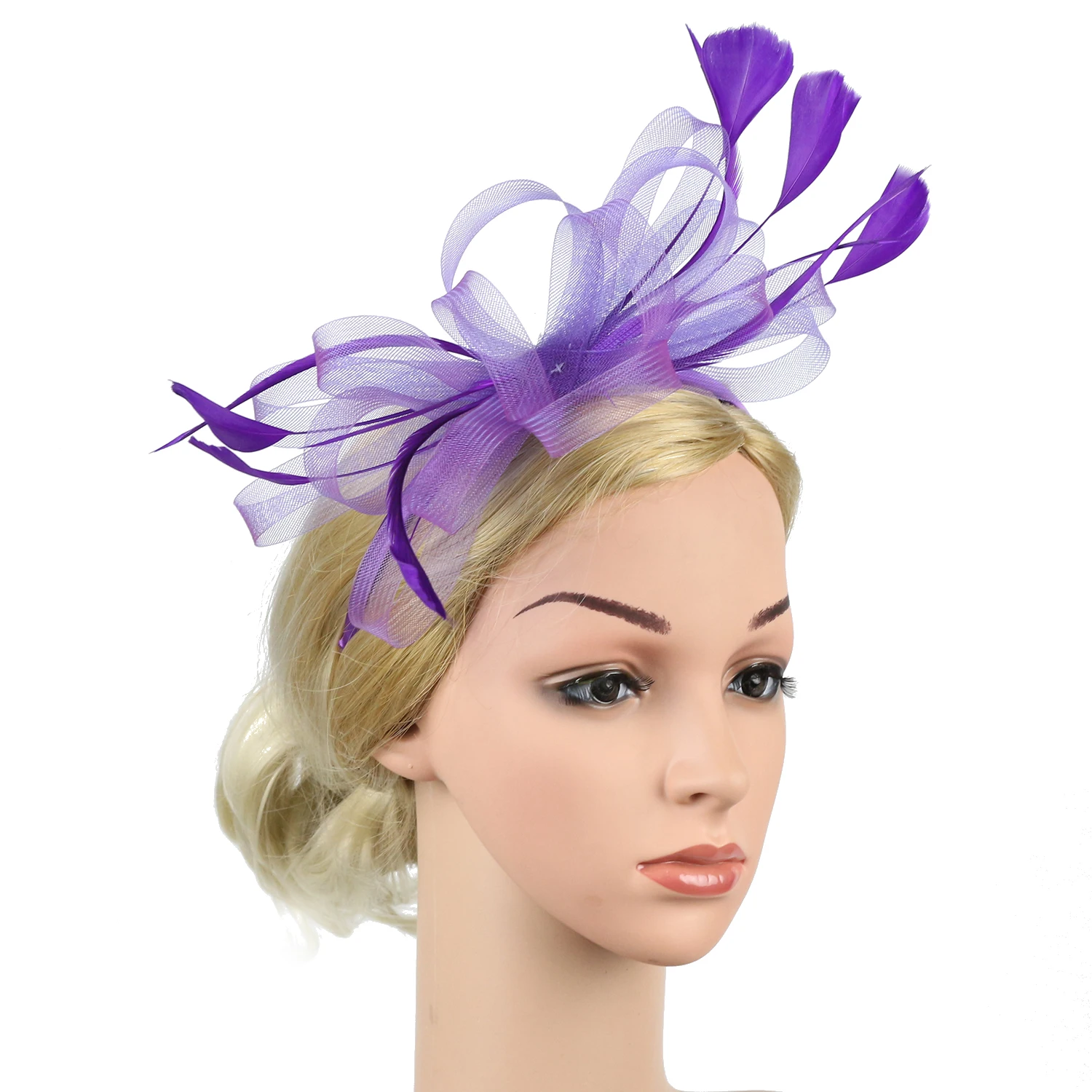 Women Chic Fascinator Hat Cocktail Wedding Party Church Headpiece Elegant Headwear Feather Hair Accessories Bride Hairpin