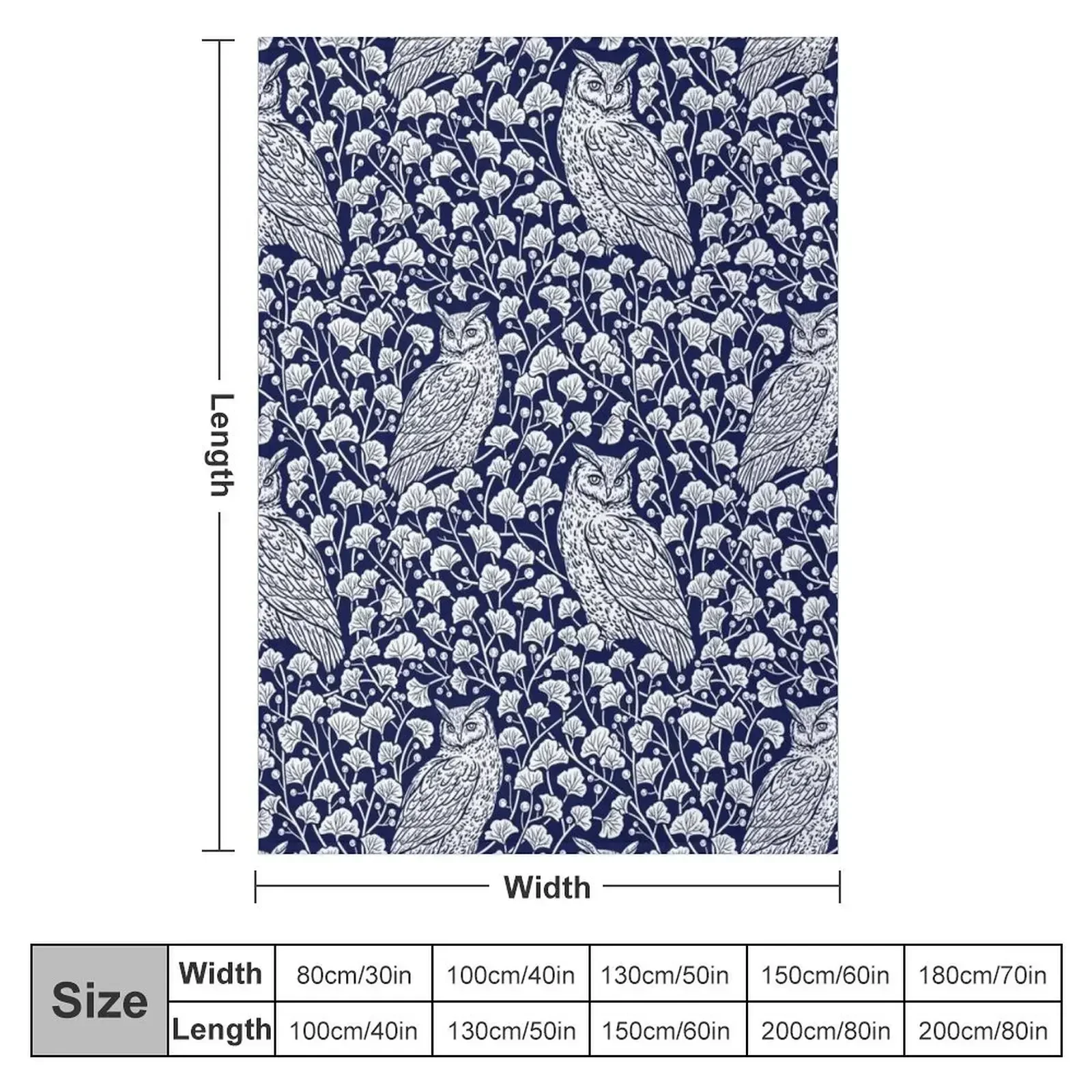 Winter Blue II - Owls and Gingko Leaves Throw Blanket Loose Summer Beddings Softest Blankets