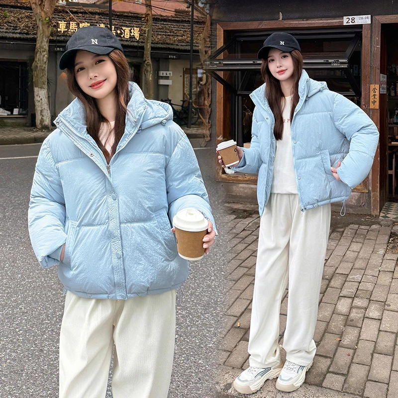 Kurtka damska zimowa z odpinanym kapturem, ocieplana bawełną, nowy styl, kurtka bawełniana w stylu koreańskim, luźna krótka parka bawełniana.