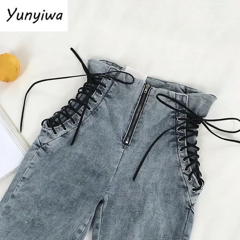 Jeans Female Denim Pants Lace up on side Womens Jeans plus siz 5XL Stretch High waist Feminino Skinny Pants For Women Trousers