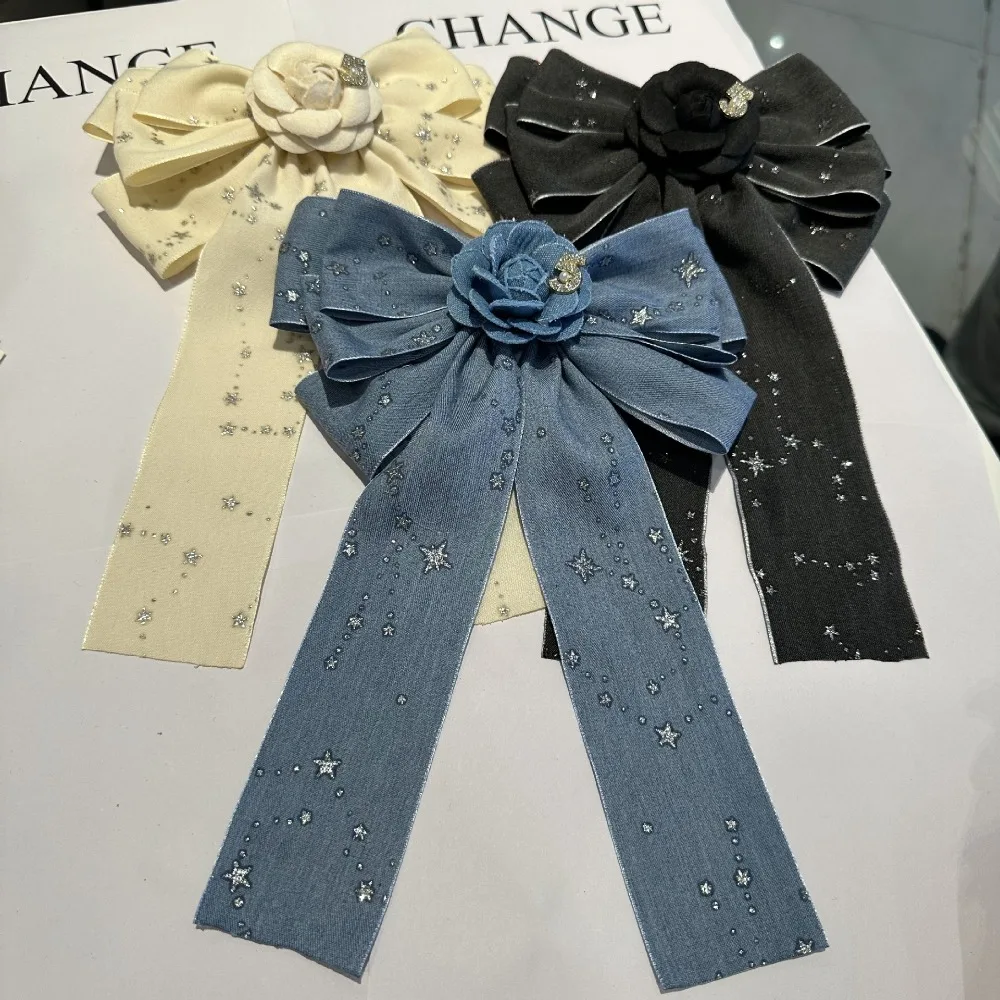 

Korean Fabric Denim Bow Hair Clip Elegant Camellia Flower Spring Clip Fashion Hairpin Hair Accessories Headpiece for Women