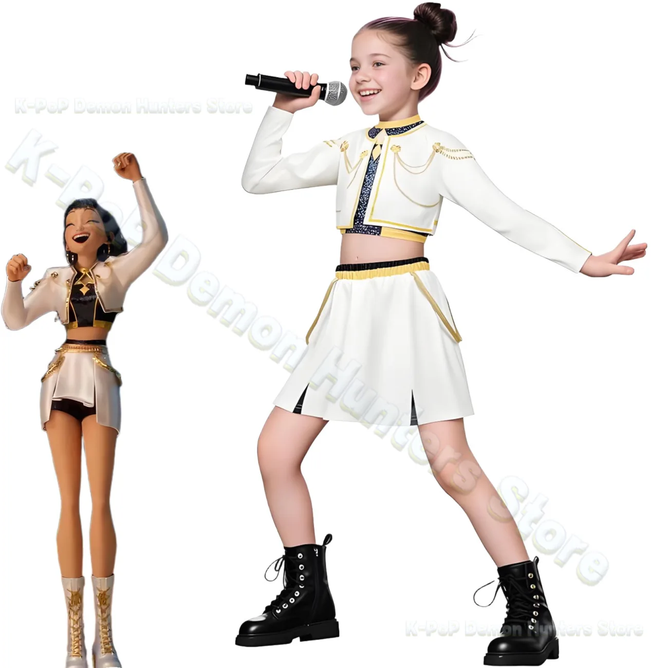 

Kids Mira Rumi Zoey Stage Outfits Cosplay Black Costume Girls Uniform Halloween Party Role Playing Printed Fancy Dress Up Suits