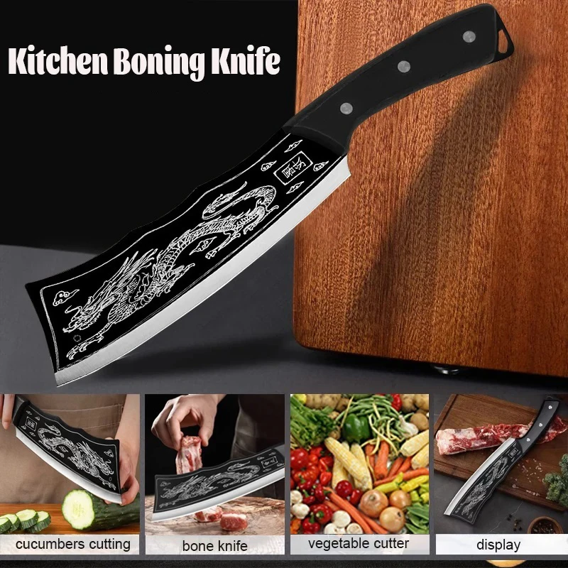 Forged Kitchen Chef Knife Stainless Steel Meat Bone Chopping Knife Professional Butcher Cleaver Slicing Knife with Cover