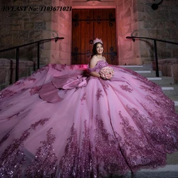 EVLAST Customized Pink Sequins Quinceanera Dress Ball Gown Applique Beaded Crystal Mexico Sweet 16 Vestidos De 15 Anos SQ769