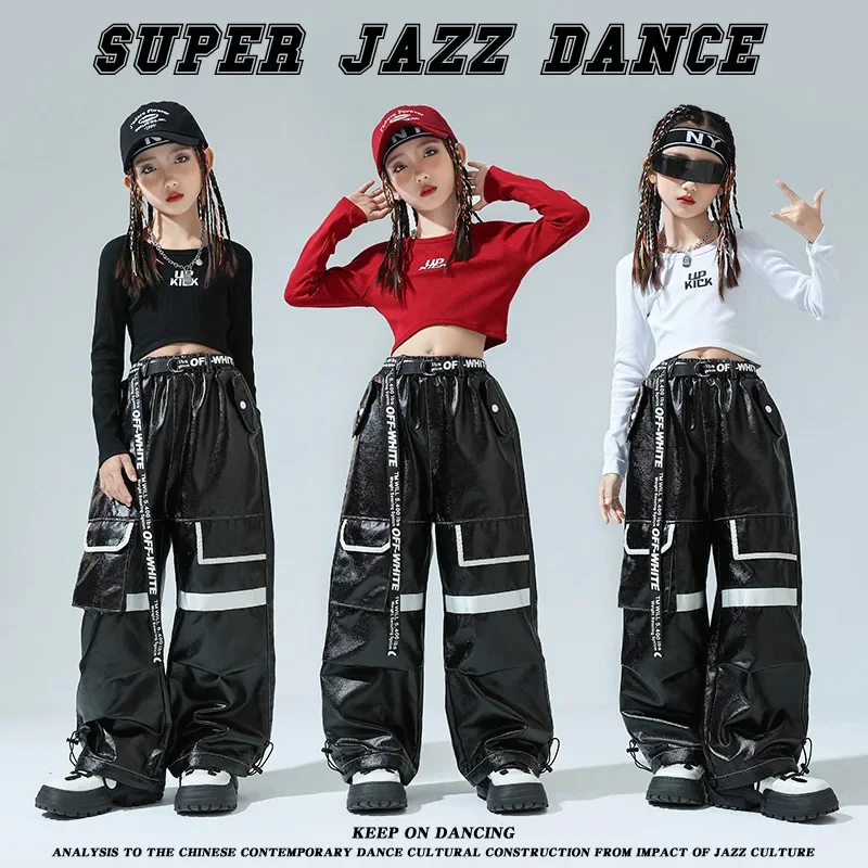 

Детский джазовый танцевальный костюм, облегающий костюм для девочек и модный показ с открытым пупком, групповой хип-хоп и выступление для уличных танцев