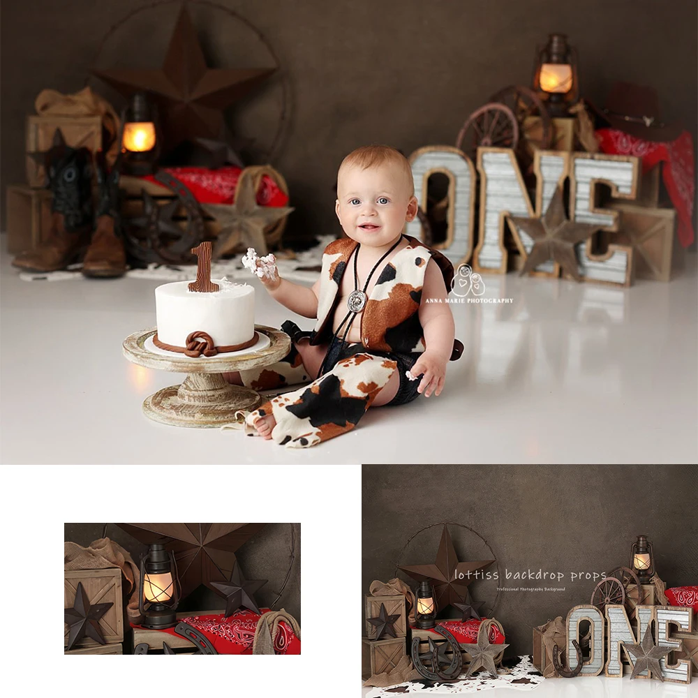 Western One Cowboy Backdrops Kids Baby Photography Child Adult Photocall Props Cake Smash 1st Birthday Photo Backgrounds