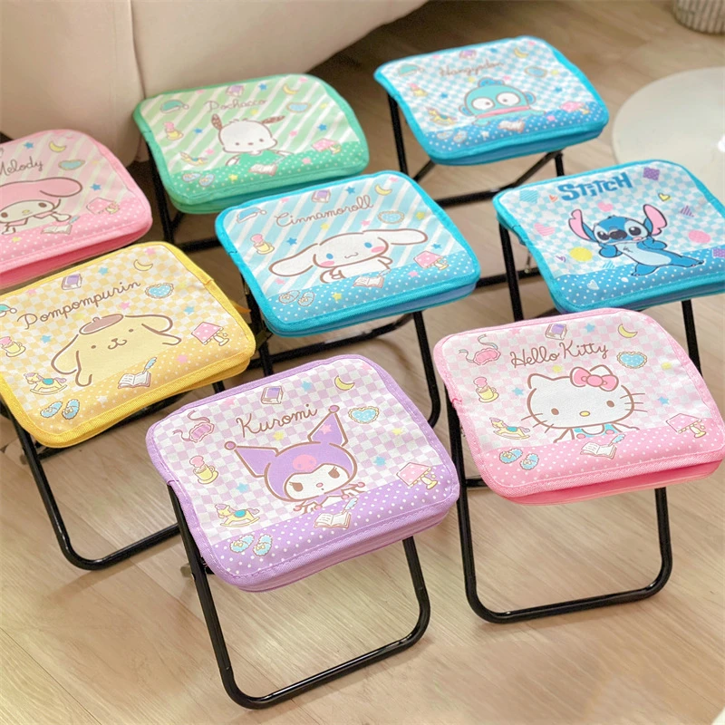 Sanrio Peripherals My Melody Kuromi Cinnamoroll Hello Kitty Cartoon Picnic Folding Chair Outdoor Camping Stool Birthday Gift