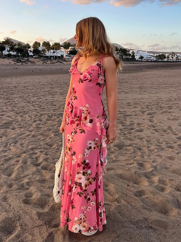 Conjunto de vestido de verano con estampado Floral escalonado y volantes, conjunto a juego de playa bohemio de primavera para mujer, novedad de 2025, conjunto de 2 piezas de Top + falda