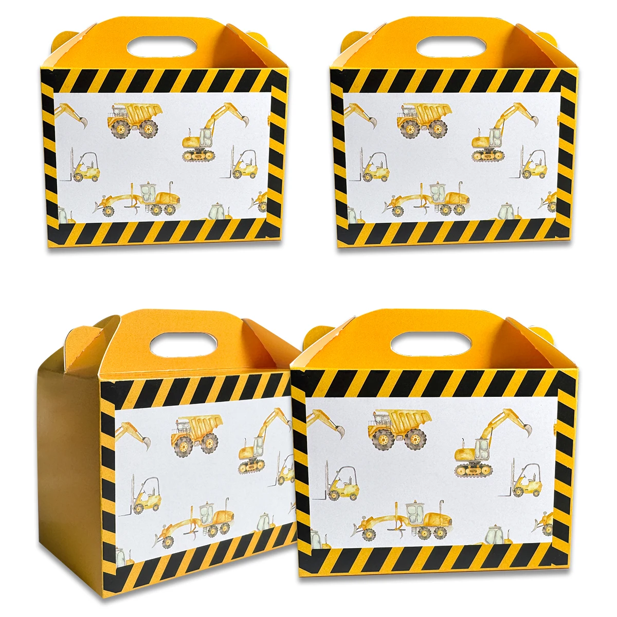 6 Stück Karton-Süßigkeitskästen für Fahrzeuge, gelb, schwarz, Bagger-Geschenkboxen für Jungen, Bau, Geburtstag, Party, Dekoration, Süßigkeiten, Verpackungen