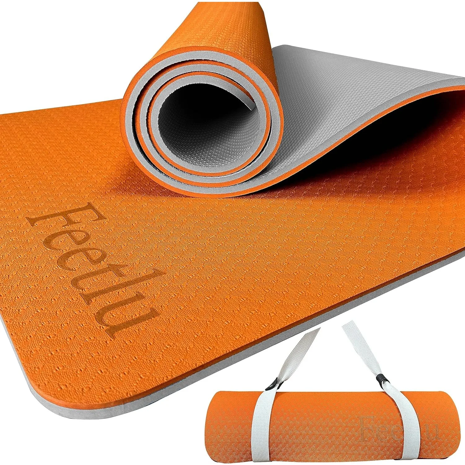 

Yoga Mat with Strap – 10mm & 12mm Thick Yoga Mat, Non-Skid Dual Surface Workout Mat, Eco-Friendly POE Yoga Mats