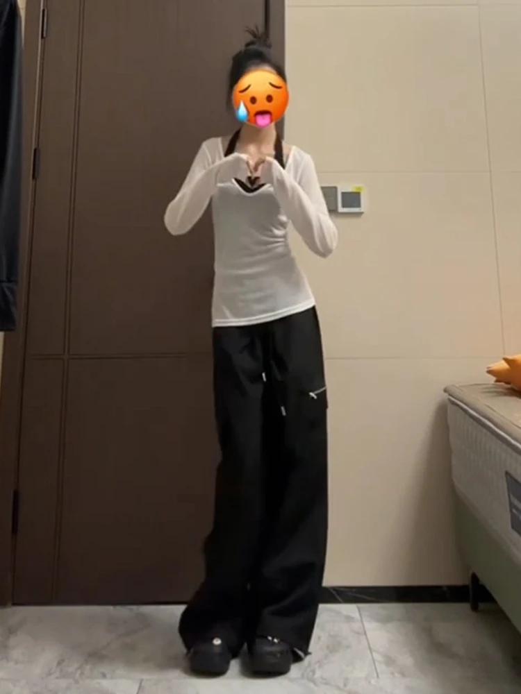 Blanc V-Ne Long Sve haut tricoté coupe ample conception mince décontracté Sle début d'automne nouveauté femmes T-shirt Polyester Co...