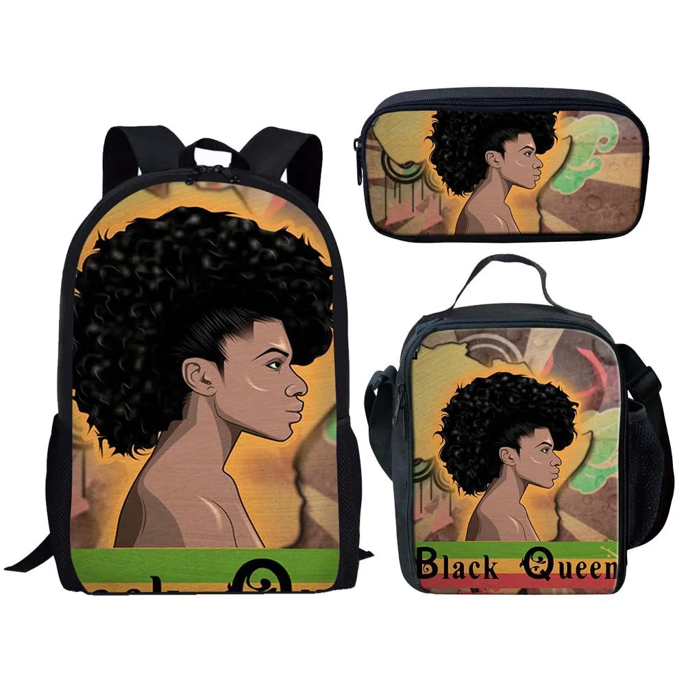 Trendy Popular New Pretty African Girls 3D Printed 3pcs/Set Student School Bags Laptop Daypack Backpack Lunch bag Pencil Case
