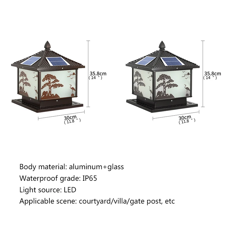 Imagem -06 - Aosong Pós Lâmpada Solar ao ar Livre do Vintage Pinho Guindaste Decoração Pilar Luz Led à Prova Impermeável Água Ip65 para Casa Pátio Varanda