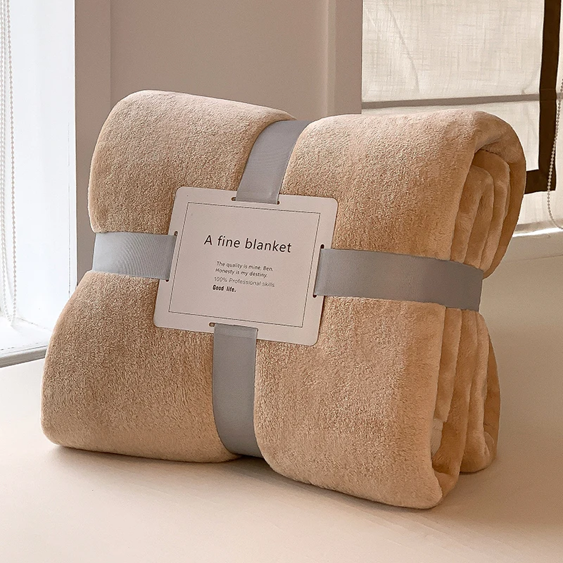 Solid Color Soft Flannel Sofa Throw Blanket Cozy Multi-Purpose Plush Blankets for Bed Travel Office Nap Single Double Bed Sheet