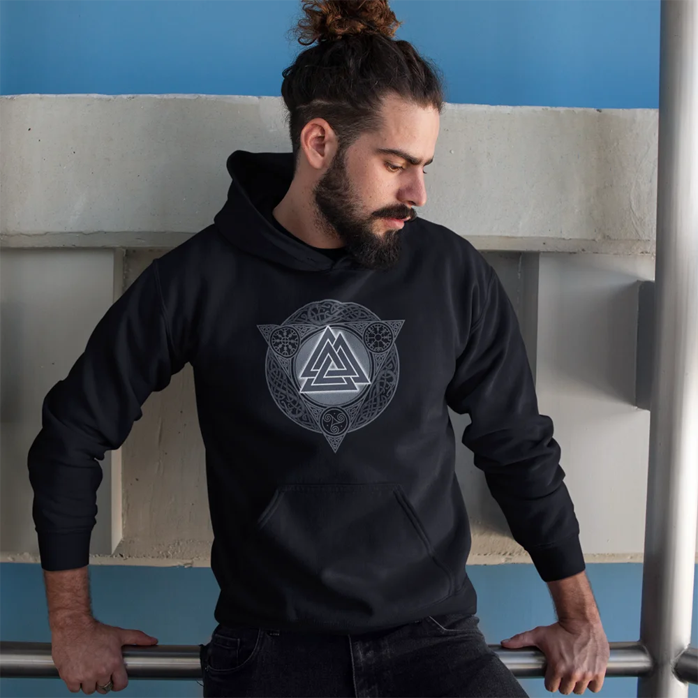 Valknut Ice Flame Valhalla Odin Hoodie men\'s winter clothes Gray Purified Sweatshirt Novelty Pullovers printed graphic hoodies