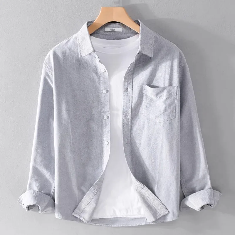 Csa de tela Ox informal de manga larga para hombre, Color puro, informal de negocios, versátil, hoada, tendencia juv...