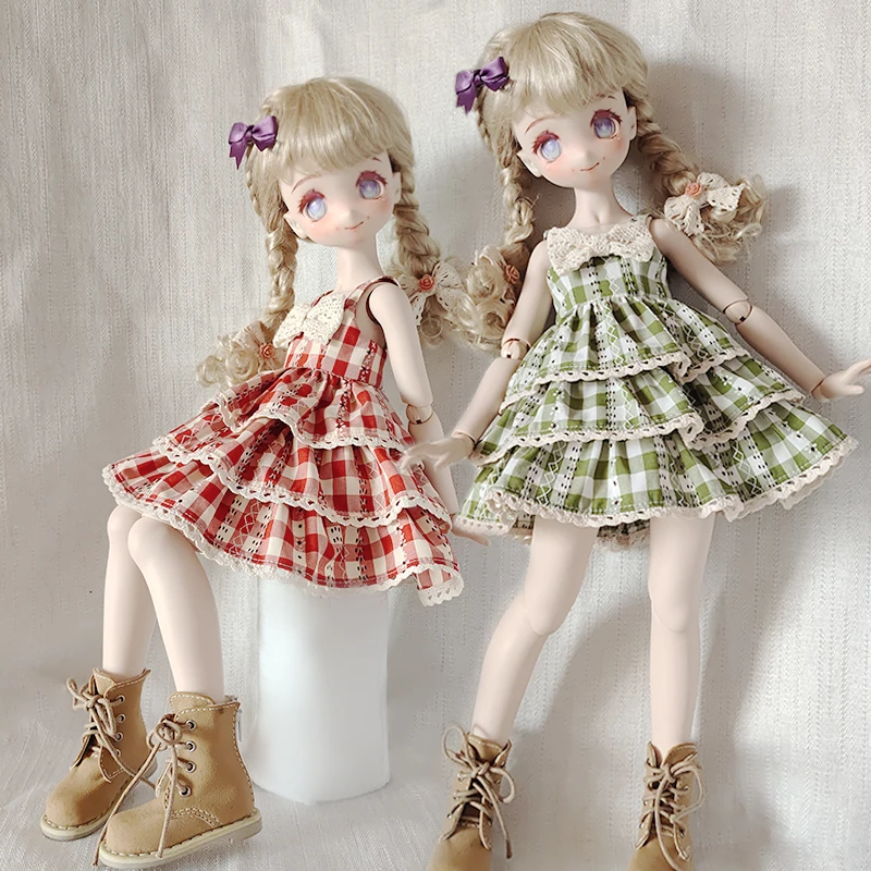 BJD doll clothes suitable for 1/3 1/4 1/6 size bjd dress strap summer plaid  skirt dress 1/3 1/4 1/6 clothes doll accessories