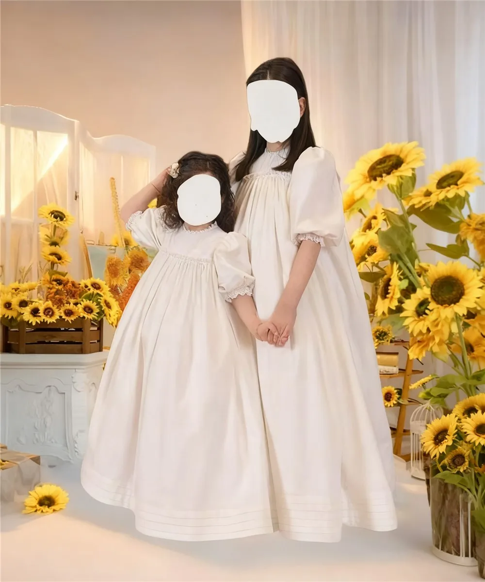 

Customized Elegant Satin Flower Girl Dress Fluffy for Wedding Ball Dress Kids Birthday Party Dress Baptism First Communion Gown