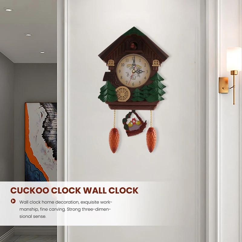 House Shape 8 Inches Wall Clock Cuckoo Clock Vintage Bird Bell Timer Living Room Pendulum Clock Craft Art Clock Home Decor