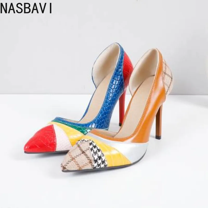 

NASBAVI Pumps Spring 2025 New Style Fashion Versatile Comfortable Mixed Colors Hallow Sexy Pointed Toe Thin Heels Plus Size 48