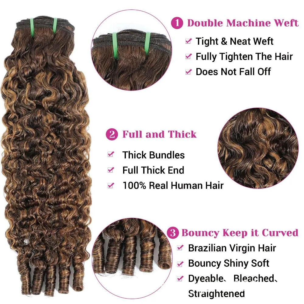 P4/27 # Burmesisches Lockenhaar, unbehandeltes Echthaar, doppelt gewebte Haarverlängerungen, brasilianisches Remy-Haar, ideal für Anfänger. – Detail 3