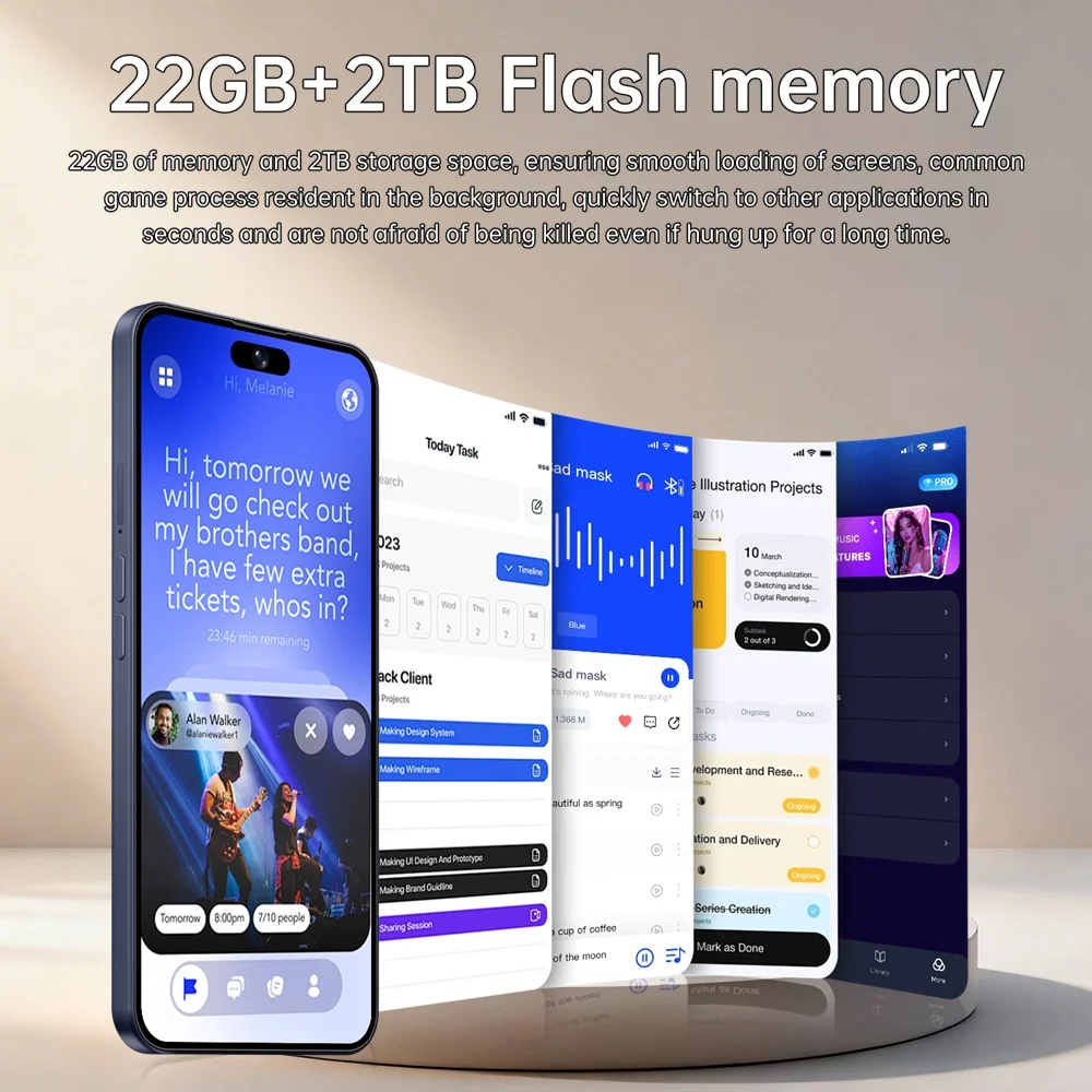K-Touch A17 Pro Max Mobile Phones Smartphone Android 15 Cell Phone 7.3 Inch 22G+2TB 16+48MP Camera 5G Dual Sim 7800mAh Fingerprint Unlocked Global Version Cellphones