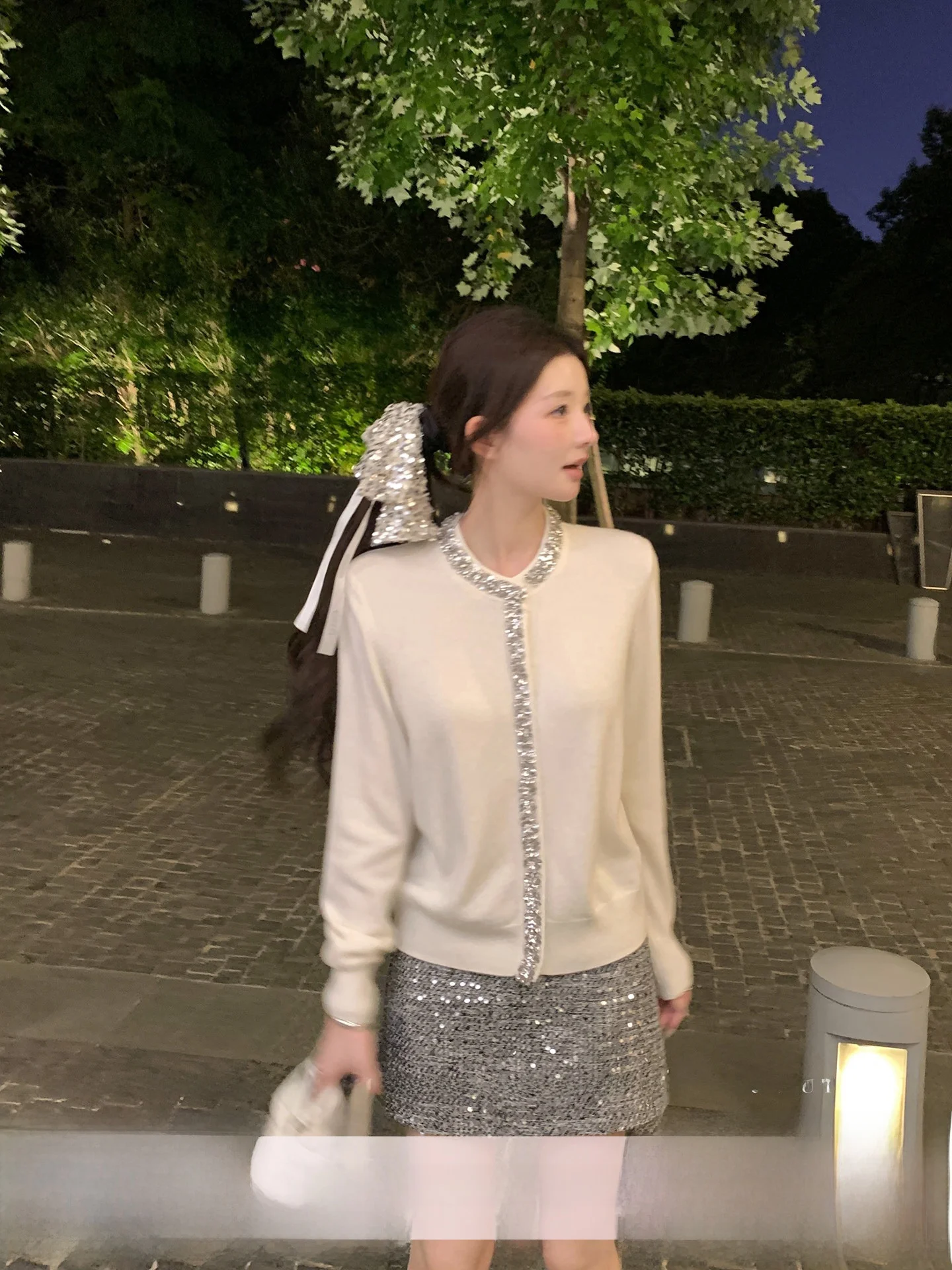 

Yoyozhang White round Ne Knitwear Outerwear Women's Loose Sle Autumn Faion Cloud Diamond Ladies' irt Warm Thermal