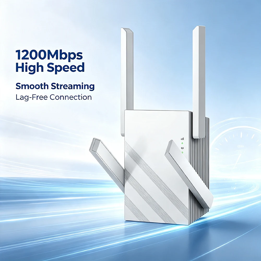 WiFi Range Extender Dual Band Wireless Repeater 1200Mbps AC1200 Smart Network Signal Booster with Ethernet Port WPS for Home OEM