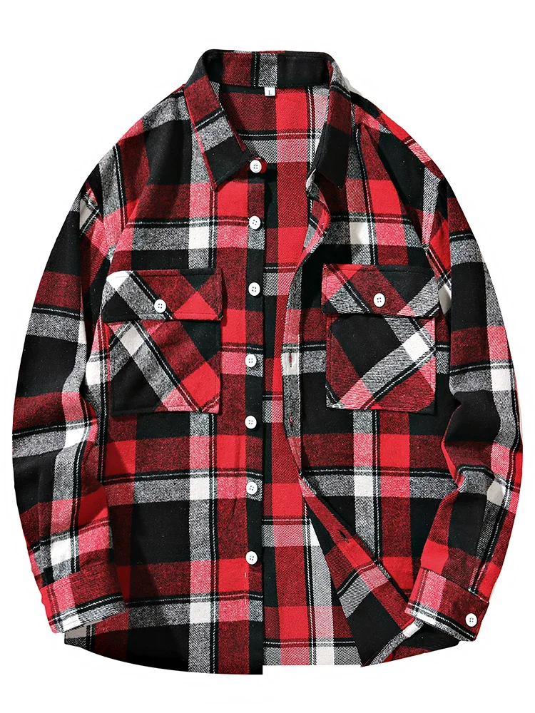 8xl 7xl Men Shirt Plaid Flannel Long Sleeve Plus Size Loose Hip Hop Street Mens Casual Shirt Oversized Male Soft Dress Shirts