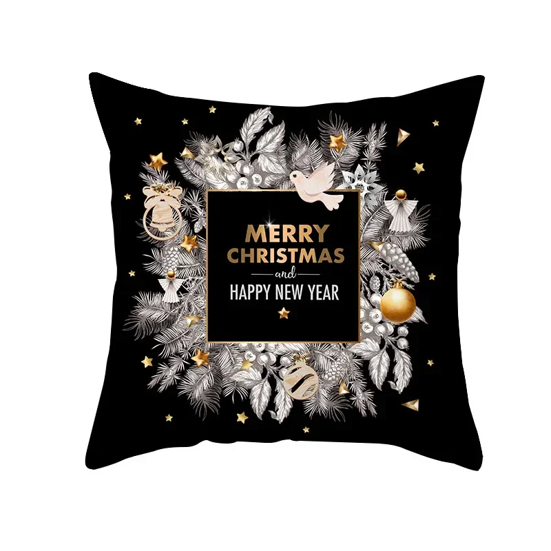 Black Gold Christmas Decoration Pillowcase  New Year Sofa Car Cushion Cover