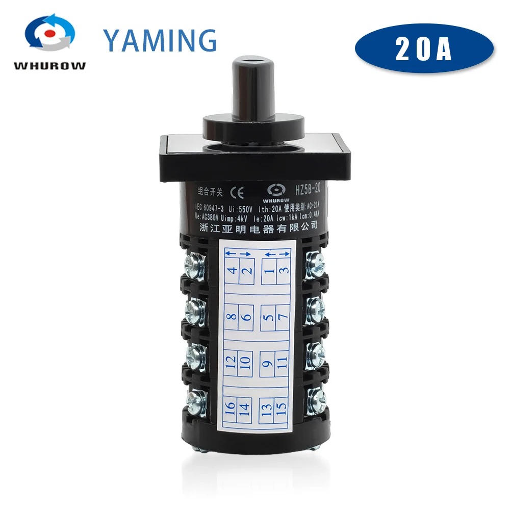 3 Position Rotary Switch HZ5B-20/4 Control Dual Power ON-OFF-ON 20A Silver Contact Selectorized Cam Switches