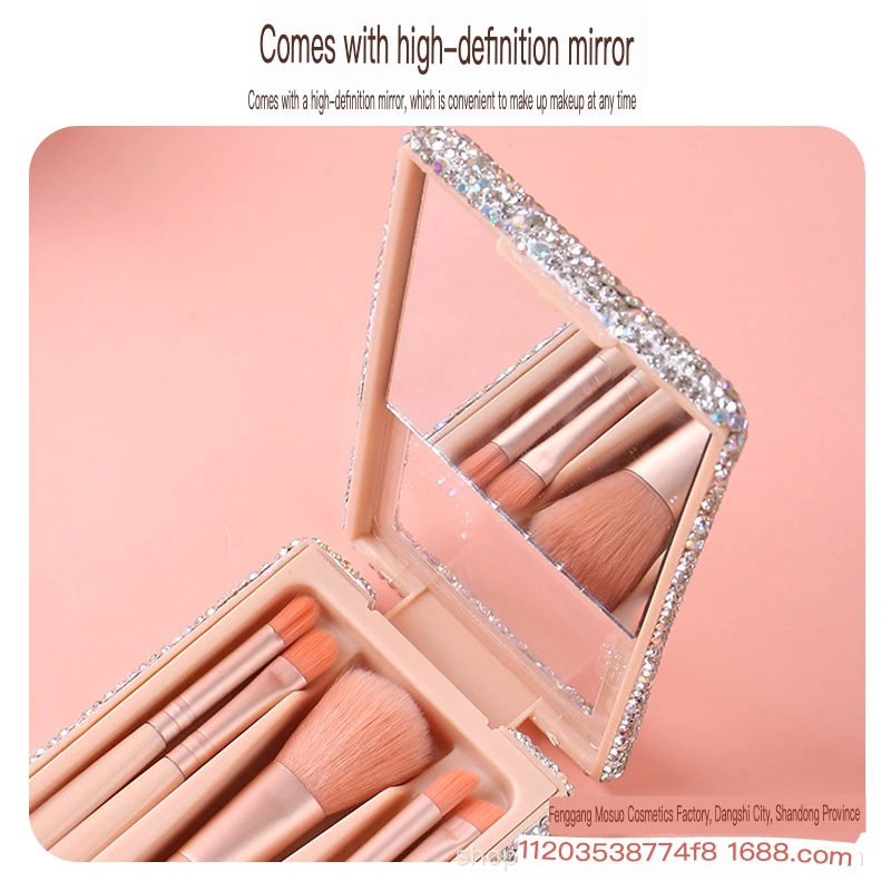 

Appearance Level Diamond Set Travel Portable Box Mini makeup brushes & tools Brush Set With Mirror