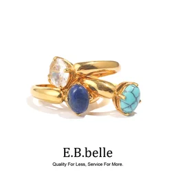 Minimalist Stainless Steel Gold Plated Natural Stone Laips Turquoise Cubic Zirconia Rings For Women bague acier inoxydable