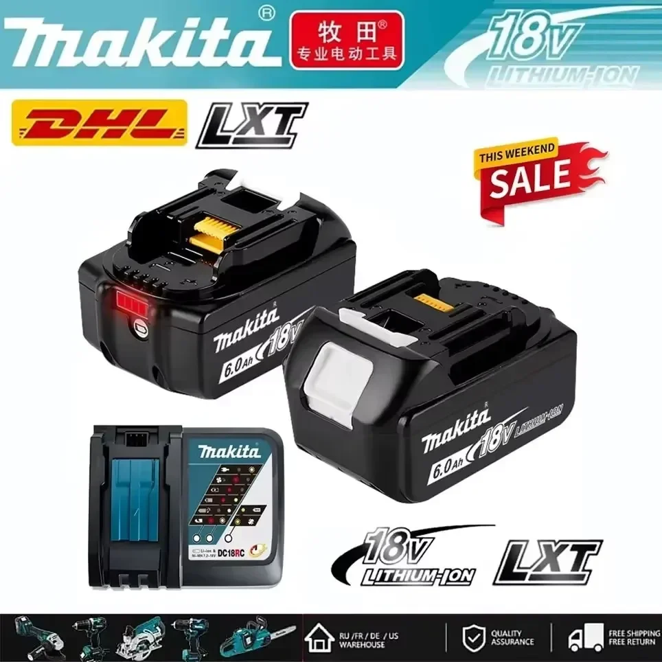Image of 18V Original Makita Akku, 6,0Ah, Wiederaufladbarer Lithium-Akku, Ersatz für Makita 18V BL1830, BL1850 Makita Elektrowerkzeug-Akku
